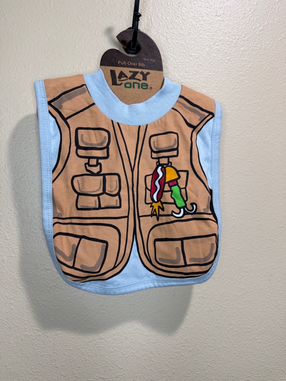 Lazy One Light Blue and Tan Fishing Vest Pull-Over Bib